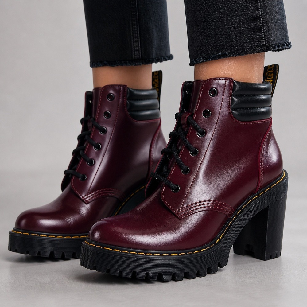 Dr. Martens Persephone Boots 6 Burgundy Chunky Heeled
